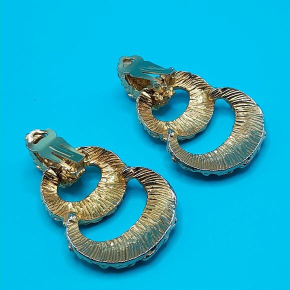 Vintage Brutalist Drop Gold Tone Earrings, Gold Nugget Style, 1980s, 2 Inches - Picture 6 of 8